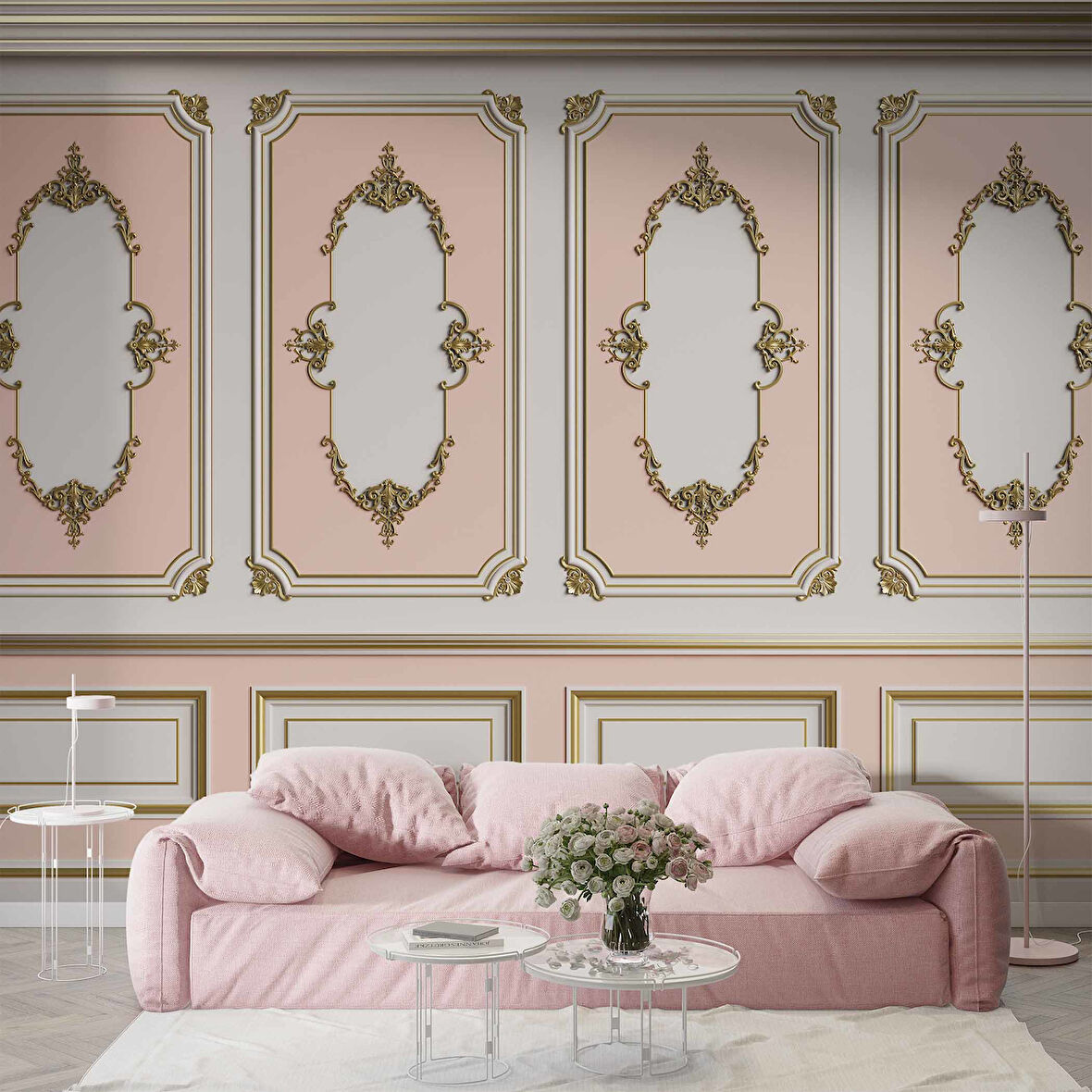 3D Pembe Panel Duvar Kağıdı Baskı