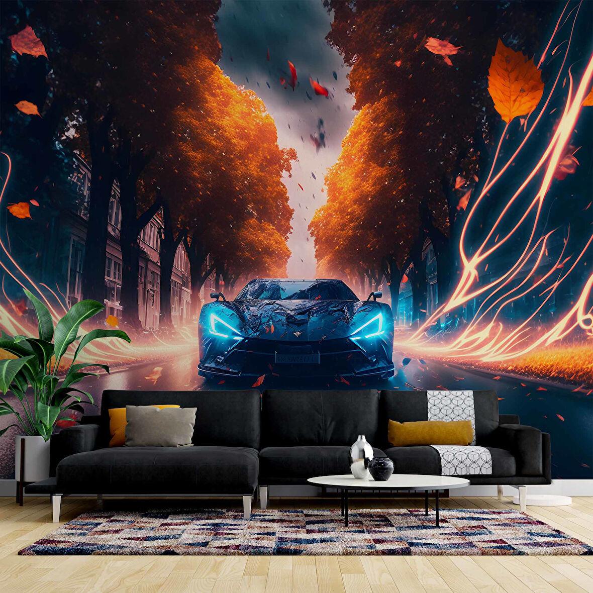 Sonbahar ve Araba Duvar Kağıdı Baskı