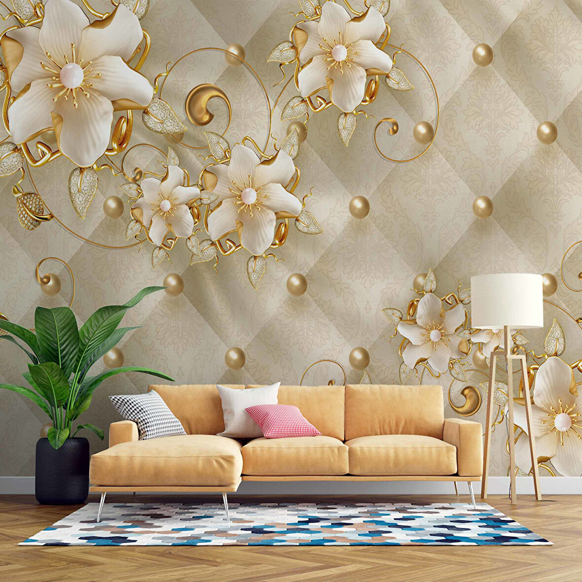 Soft çiçek ve inci Duvar Kağıdı Baskı