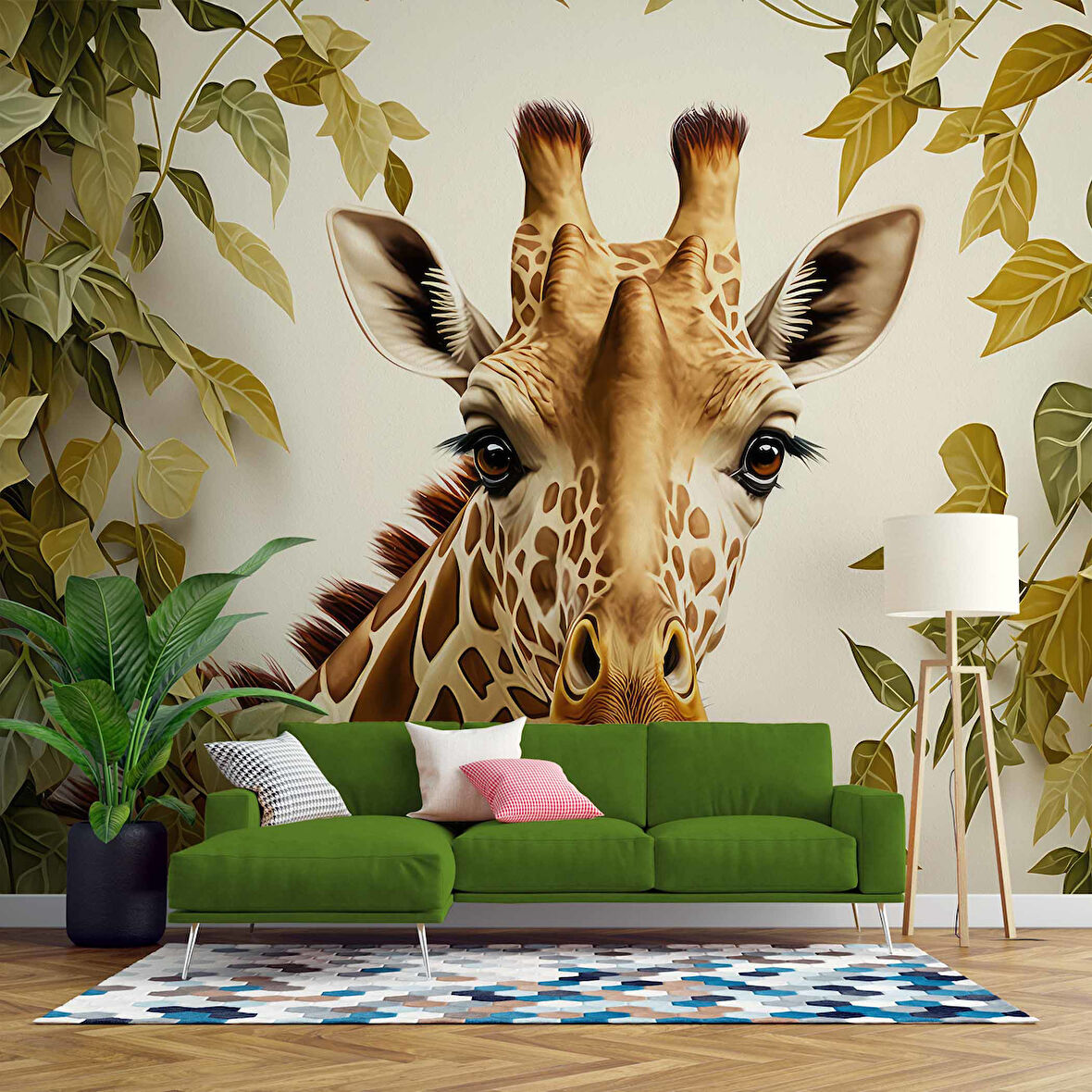 Yaprak ve Zürafa Duvar Kağıdı Baskı