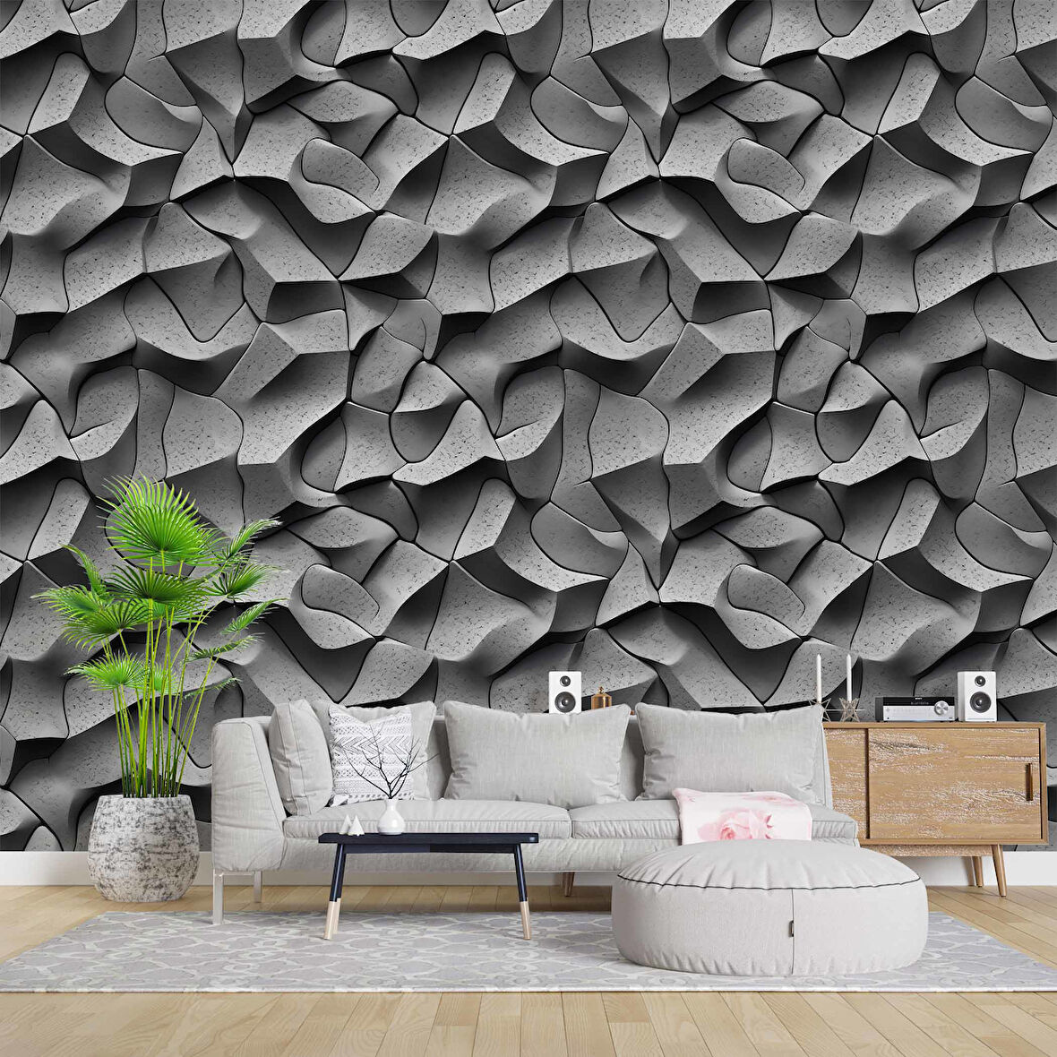 3D Beton Taş Duvar Kağıdı Baskı