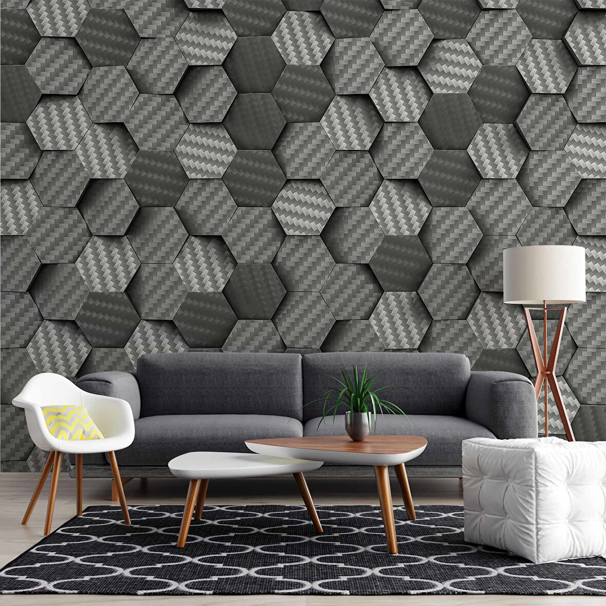 3 Boyutlu Carbon Fiber Görünümlü Duvar Kağıdı Baskı