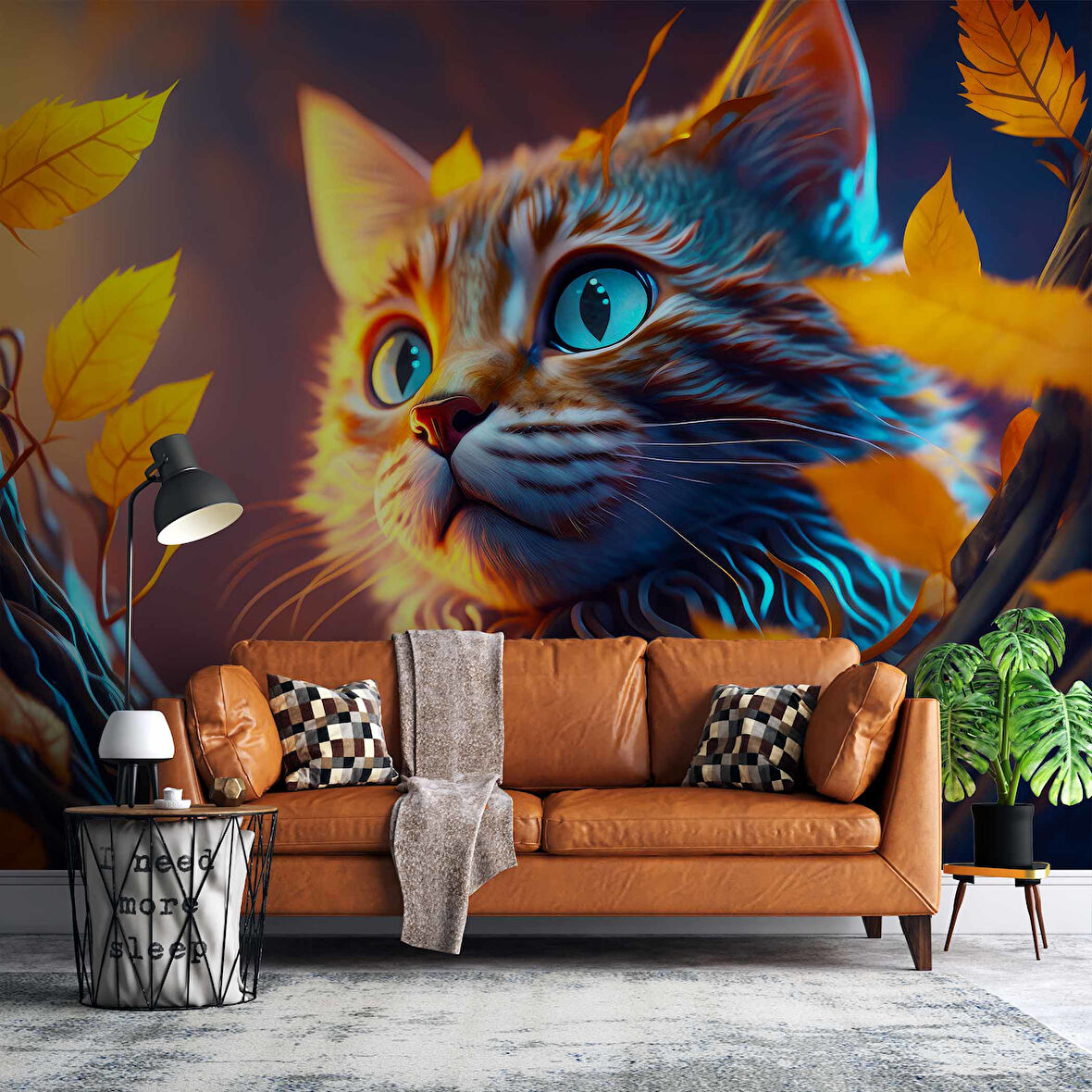 Sonbahar ve Kedi Temalı Duvar Kağıdı Baskı