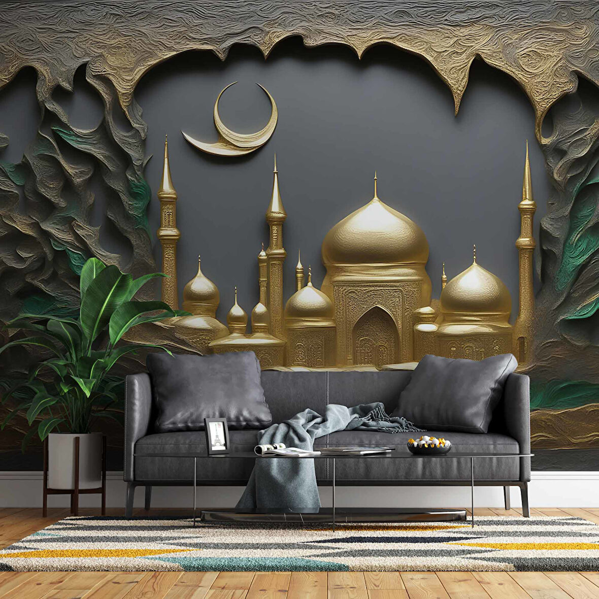 İslami Kabartma Camii Manzaralı Duvar Kağıdı