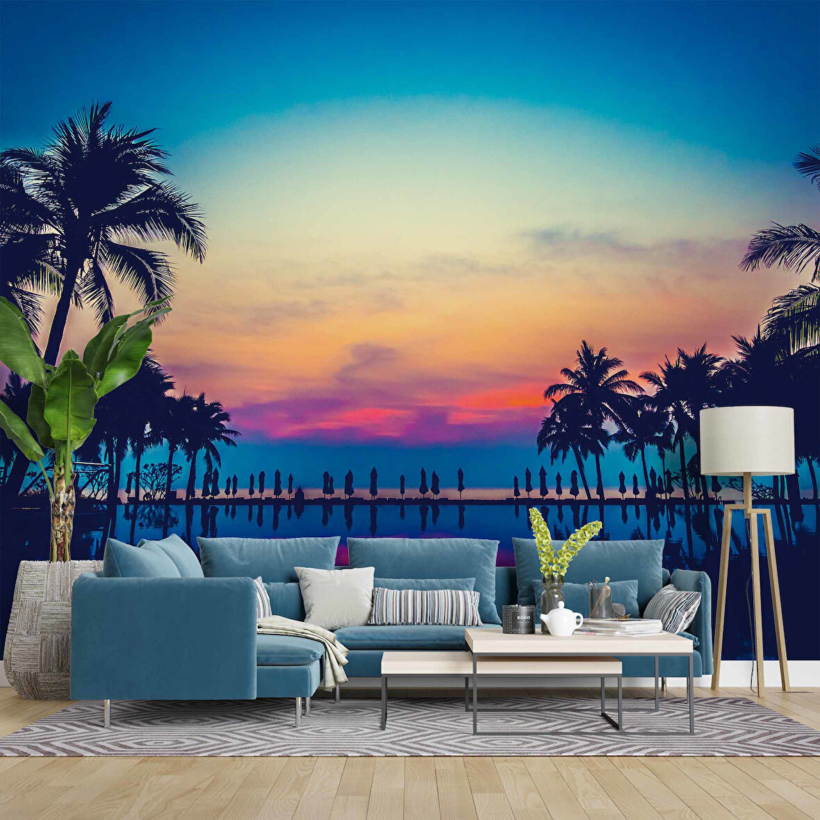 Tropikal Günbatımı Manzaralı Duvar Kağıdı Baskı