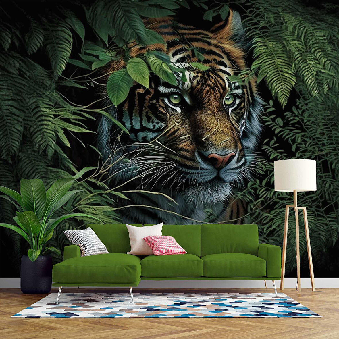 Kaplan ve Yaprak Temalı Duvar Kağıdı Baskı