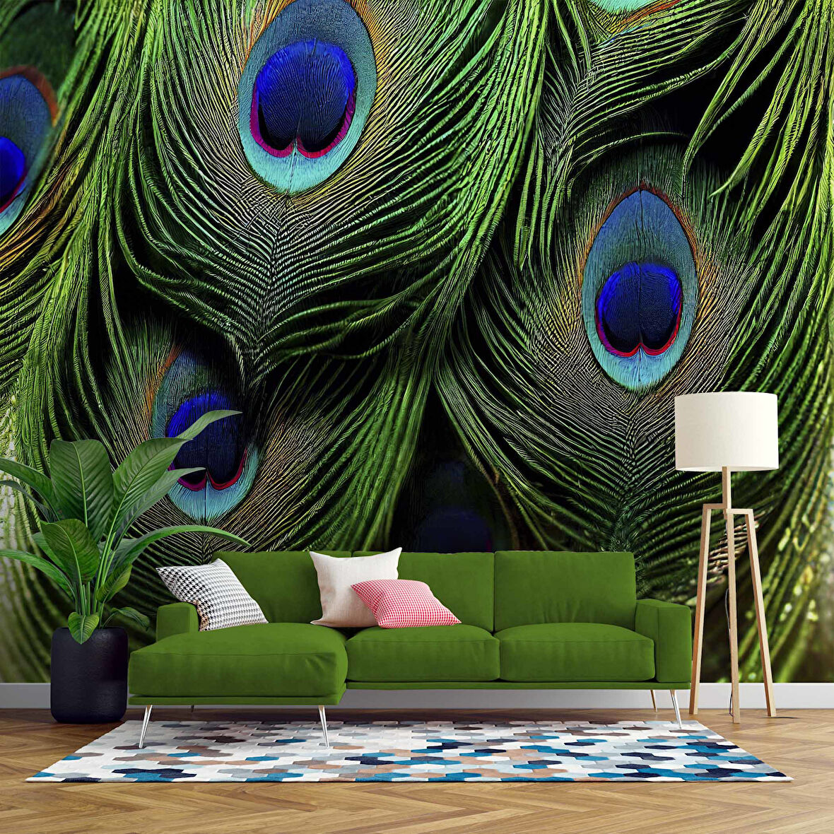 Tavus Kuşu Tüyü Desenli Duvar Kağıdı Baskı