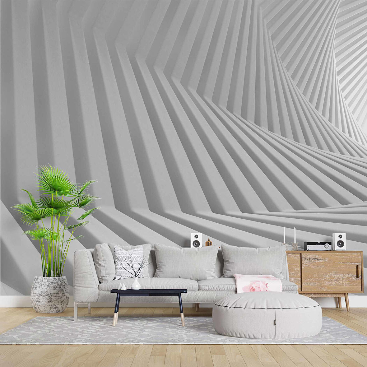 3 Boyutlu Geometrik Derinlik Duvar Kağıdı Baskı