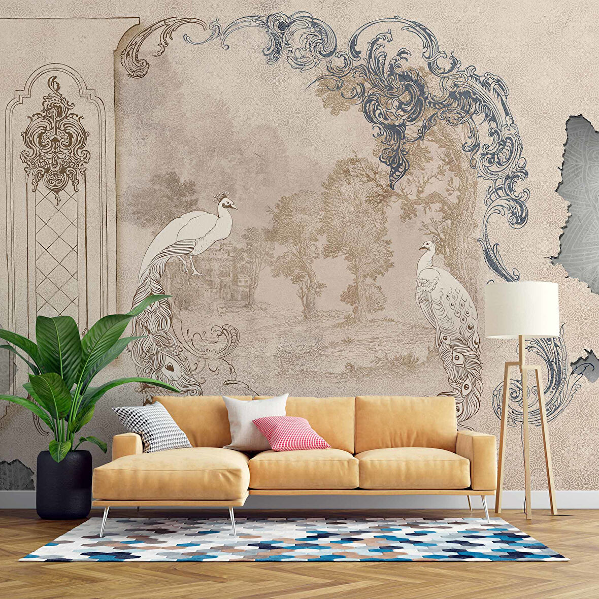 Nostaljik Tavuskuşu Temalı Duvar Kağıdı