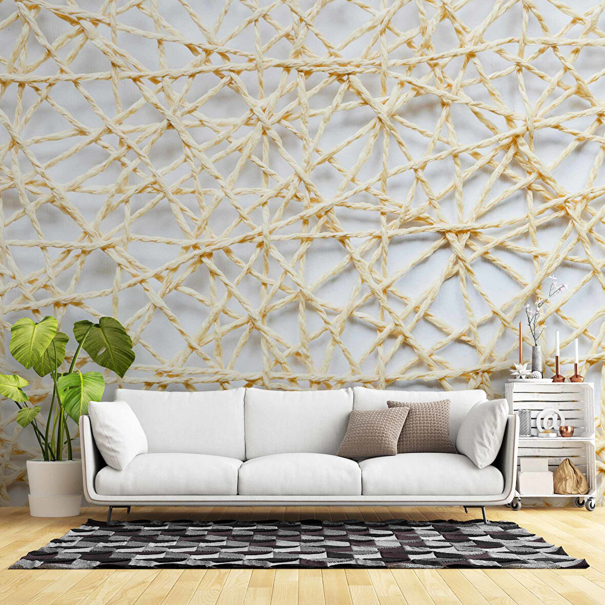 3 Boyutlu İplik Temalı Duvar Kağıdı Baskı