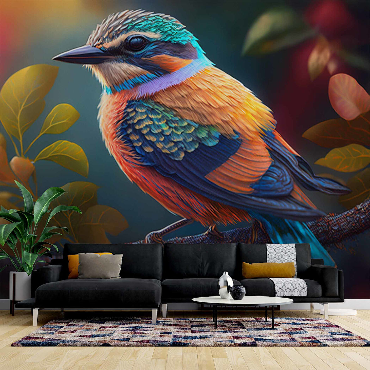 Renkli Kuş Temalı Duvar Kağıdı Baskı