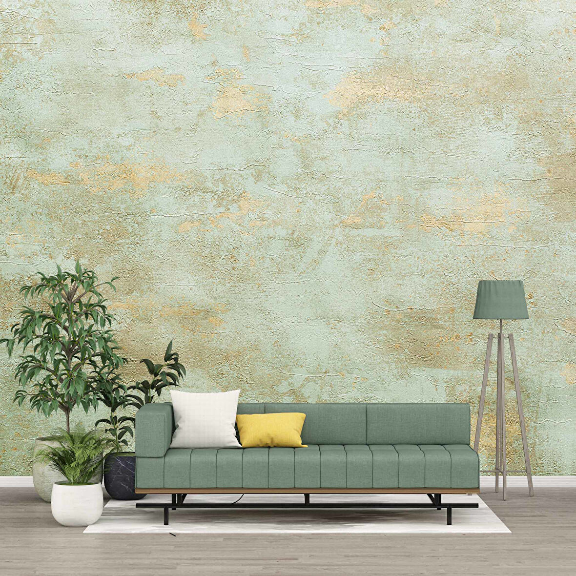 Eskitme Yeşil Duvar Temalı Duvar Kağıdı