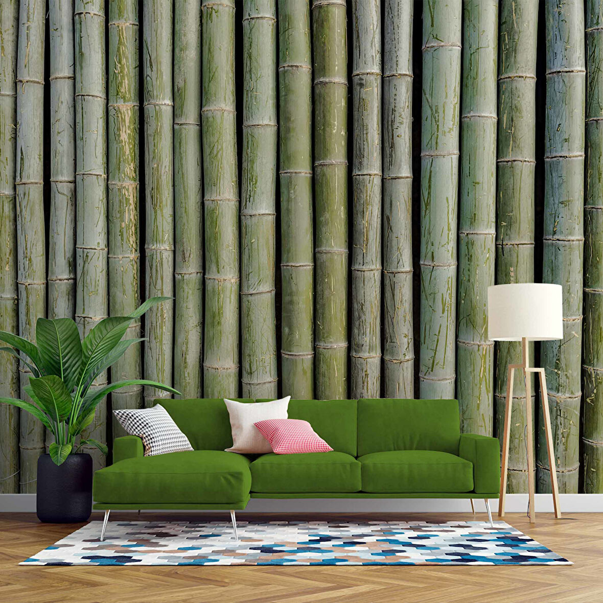 3 Boyutlu Bambu Duvar Temalı Duvar Kağıdı