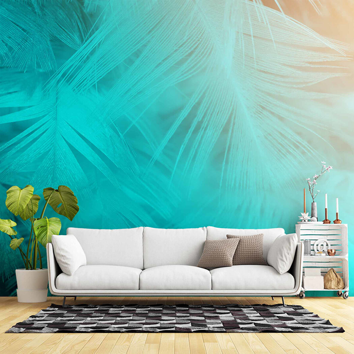 Neon Yaprak Temalı Duvar Kağıdı