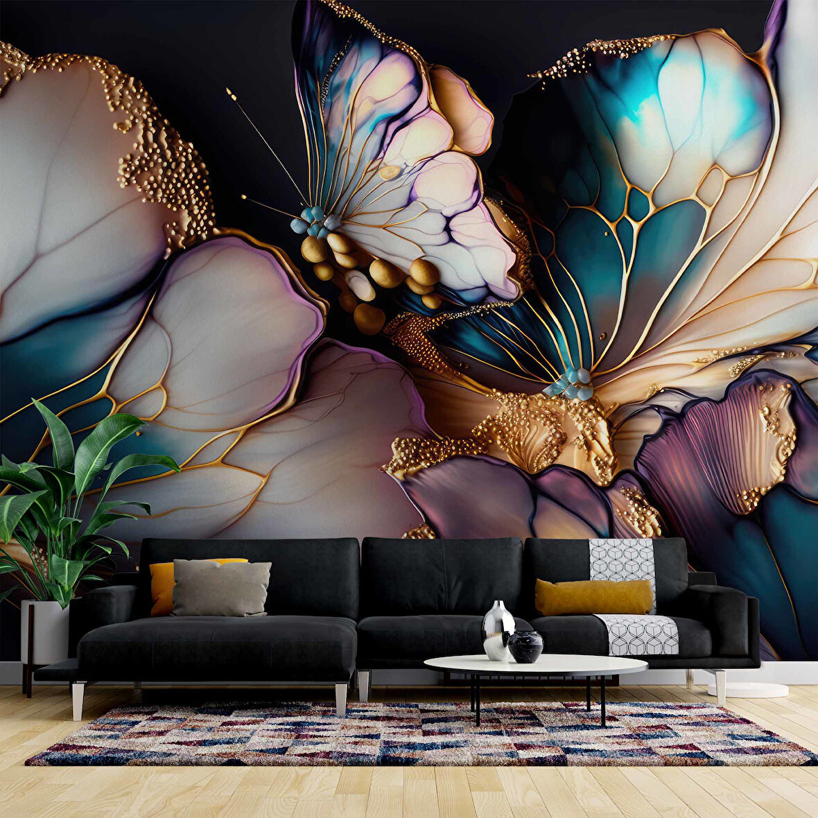 3 Boyutlu Kelebek Kanadı Desenli Duvar Kağıdı