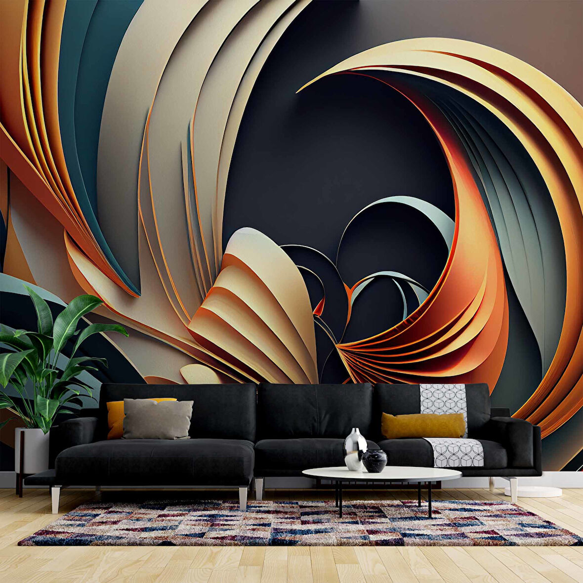 3 Boyutlu Renkli Çizim Desenli Duvar Kağıdı