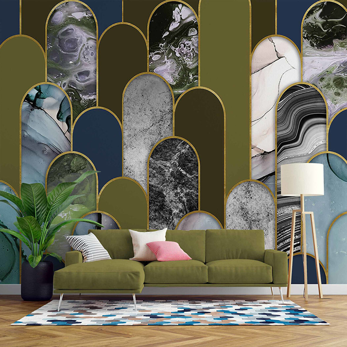 3 Boyutlu Renki Mermer Desenli Duvar Kağıdı