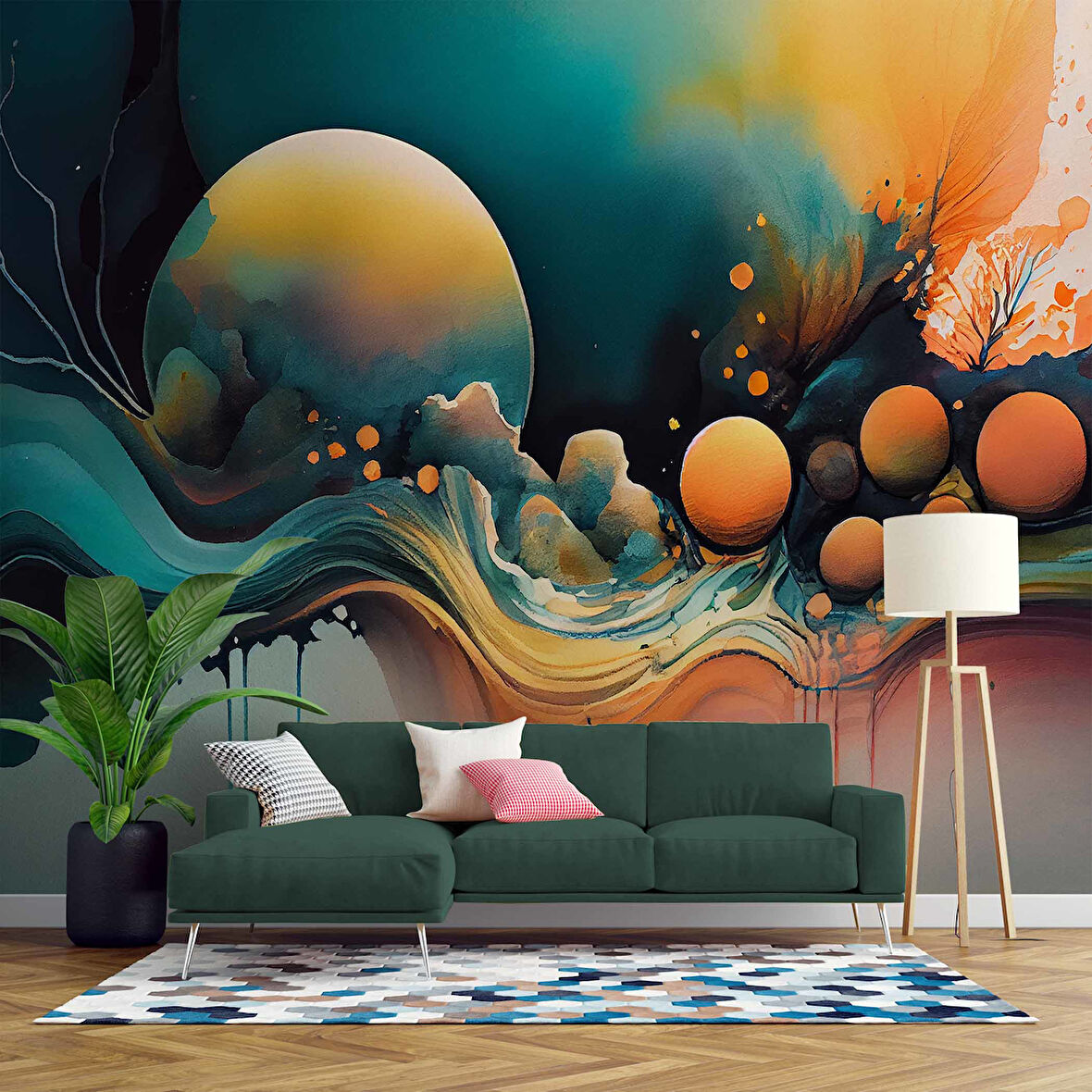 Renkli Sanatsal Çizim Duvar Kağıdı