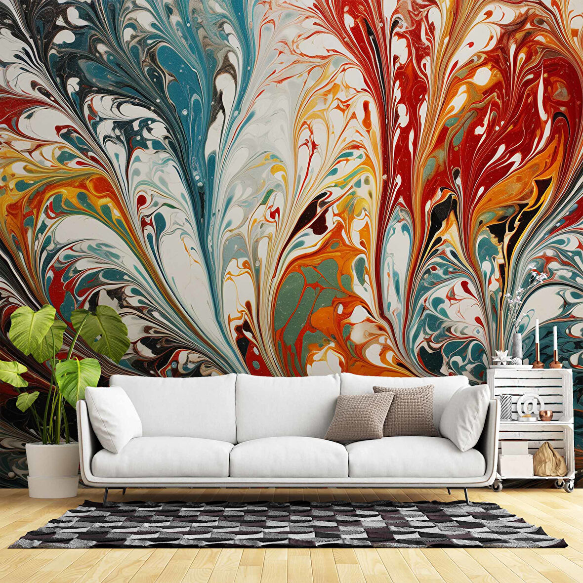 Renkli Karışık Boya Desenli Duvar Kağıdı