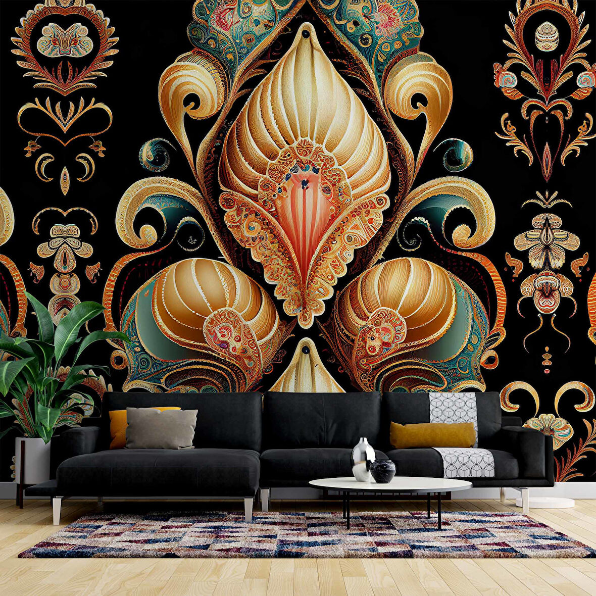 3 Boyutlu Altın Figür Desenli Duvar Kağıdı