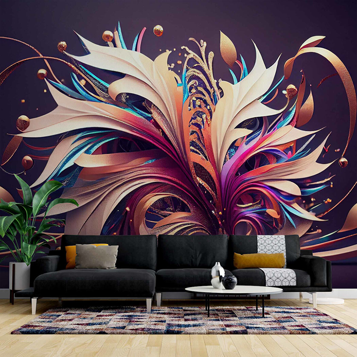 3 Boyutlu Mor Kurdale Çizim Desenli Duvar Kağıdı