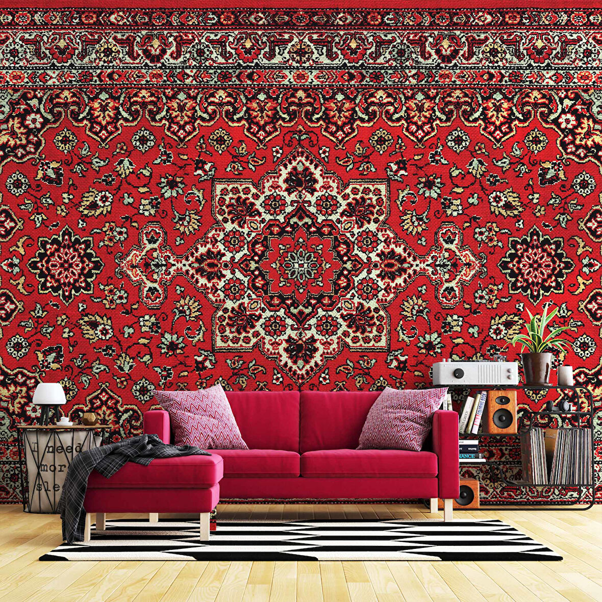 3 Boyutlu Kırmızı Halı Desenli Duvar Kağıdı
