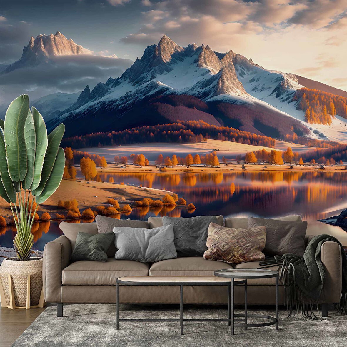 Karlı Dağ ve Nehir Manzaralı Duvar Kağıdı