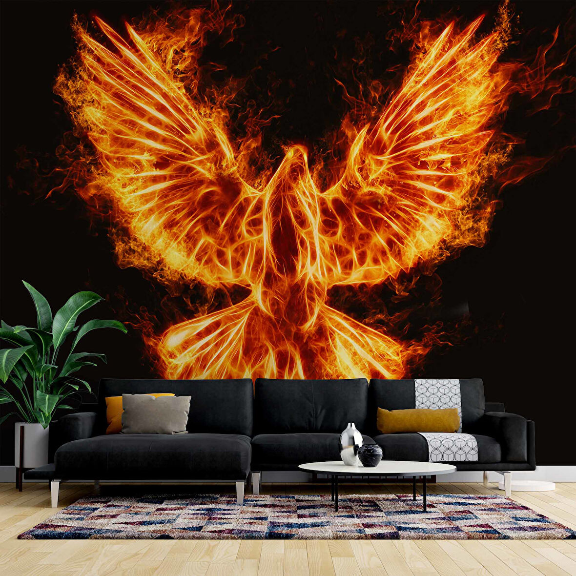 Alevli Anka Kusu Temalı Duvar Kağıdı