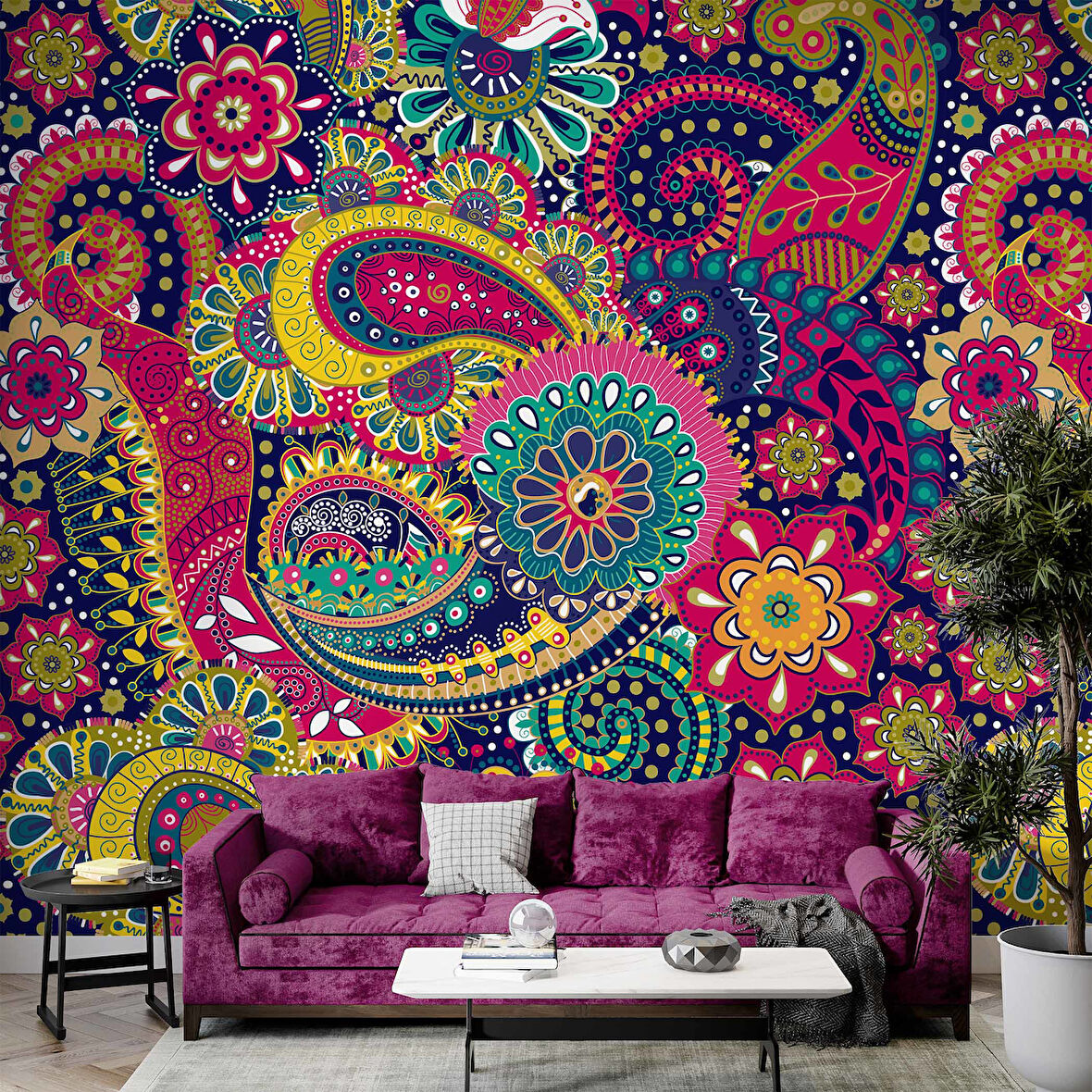 Renkli Mandala Desenli Duvar Kağıdı