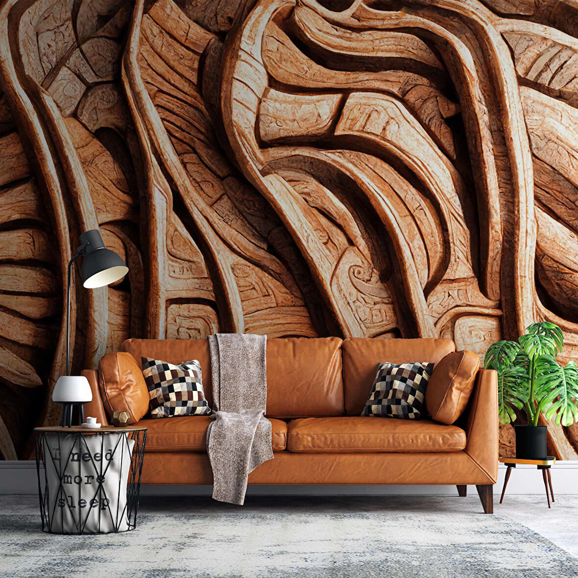 3 Buyutlu Ağaç Oyma Desenli Duvar Kağıdı