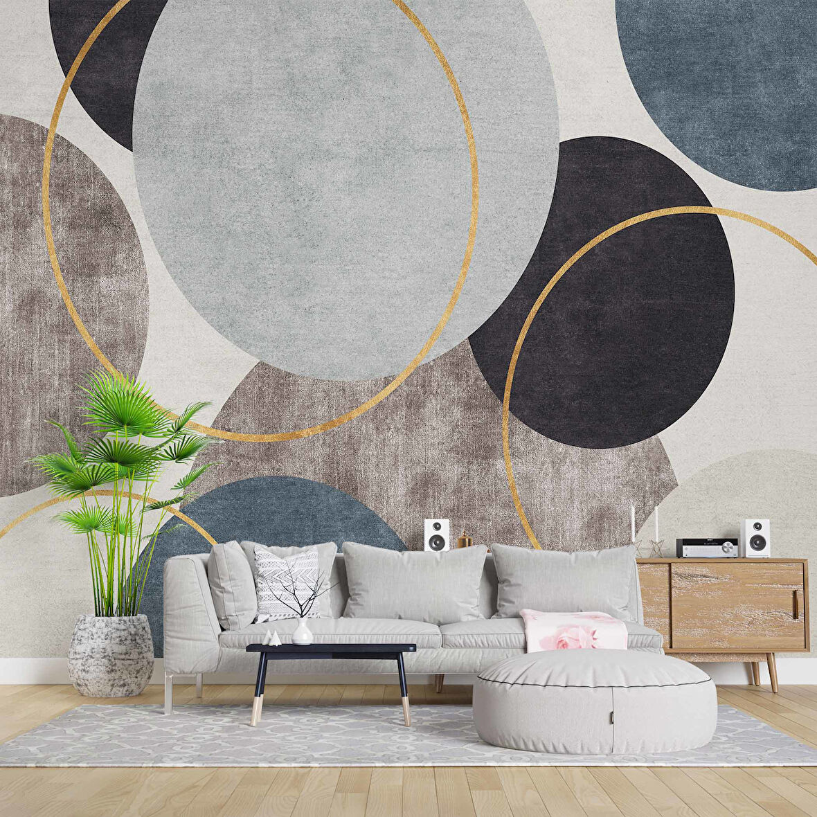 Yuvarlak Geometri Halı Desenli Duvar Kağıdı