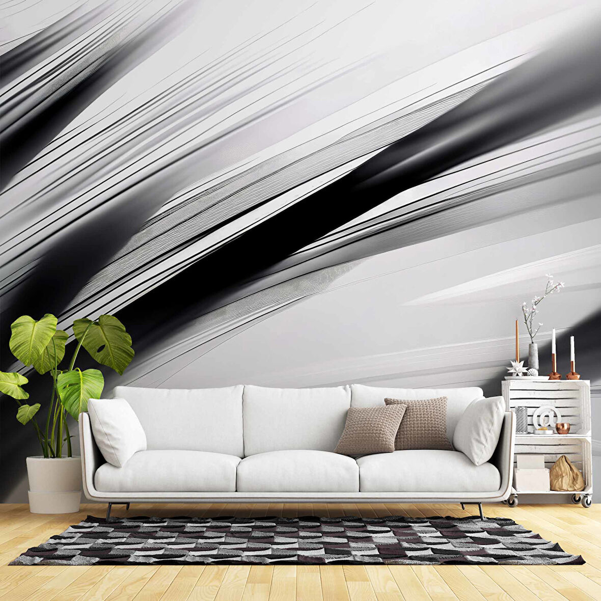 Siyah Beyaz Şerit Desenli Duvar Kağıdı