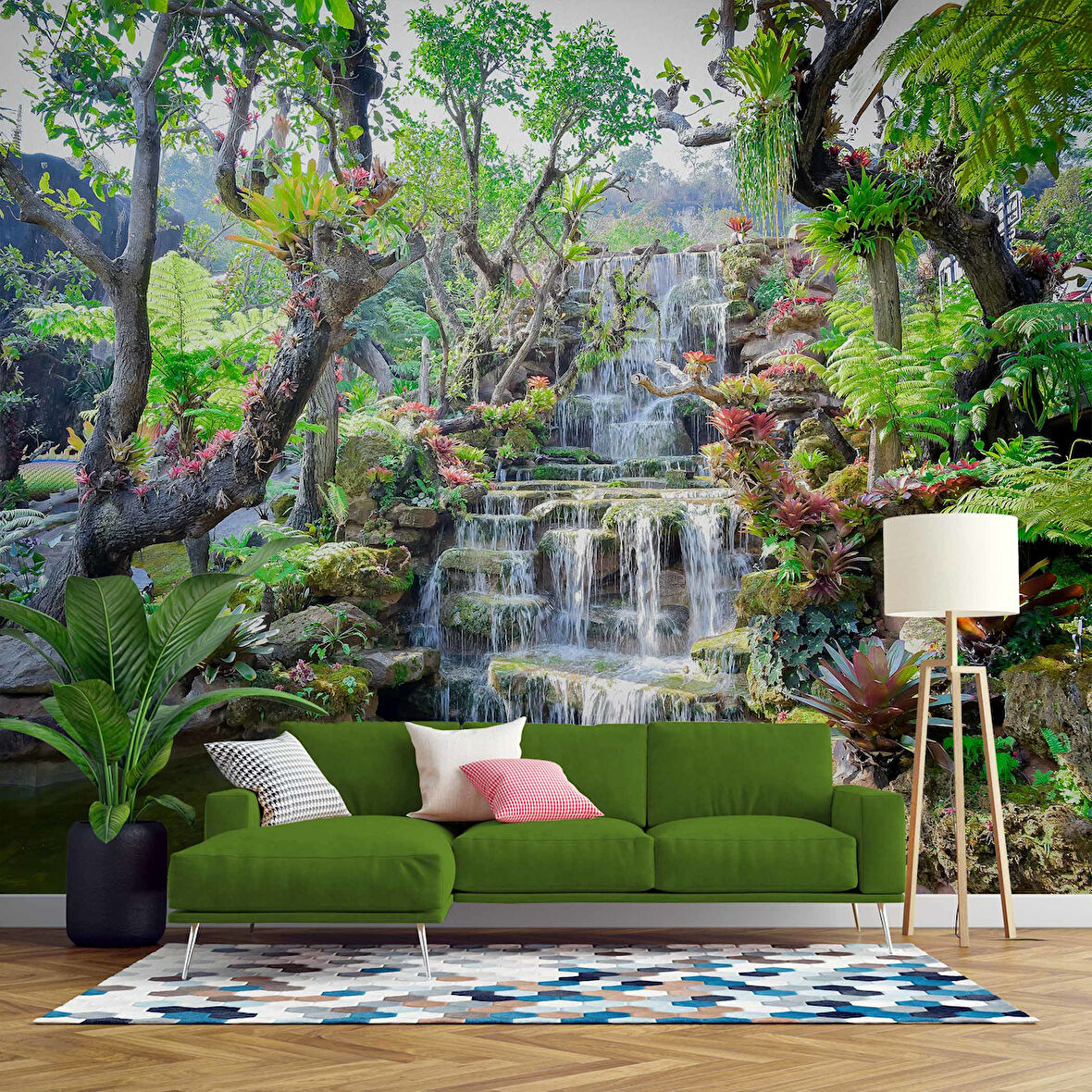 Orman ve Şelale Manzaralı Duvar Kağıdı