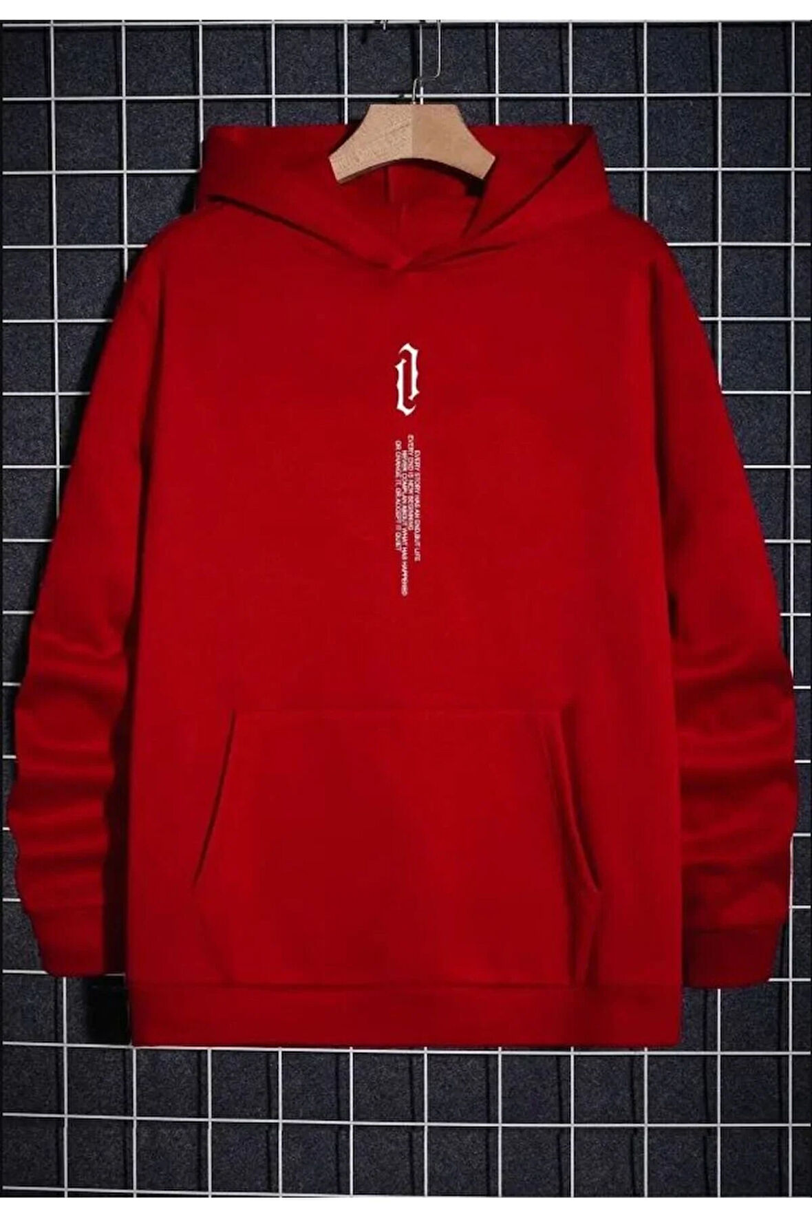 Göğüs Dikey Baskılı Kapşonlu Sweatshirt