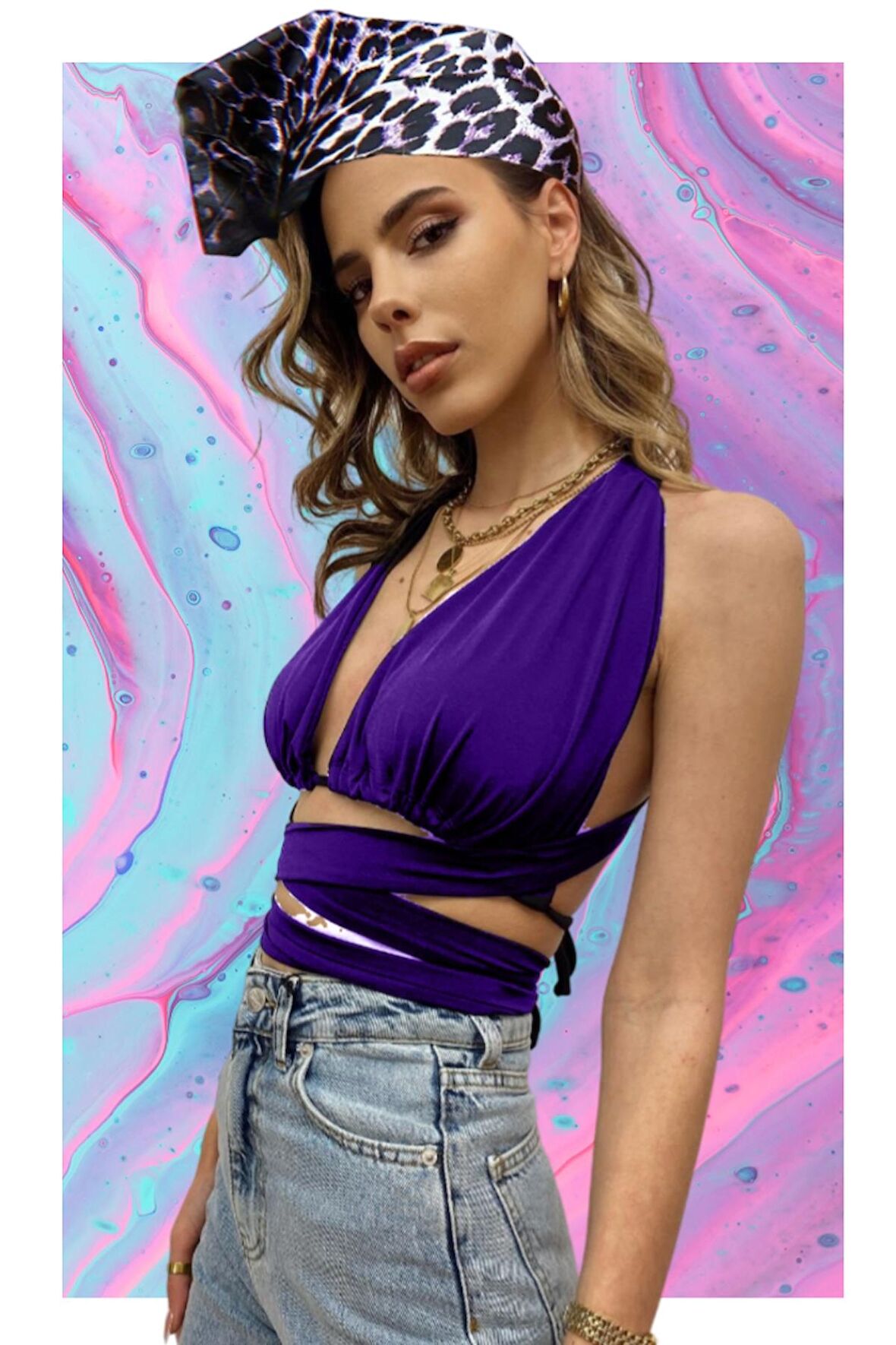 Dantel Mor Bikini Crop Bluz