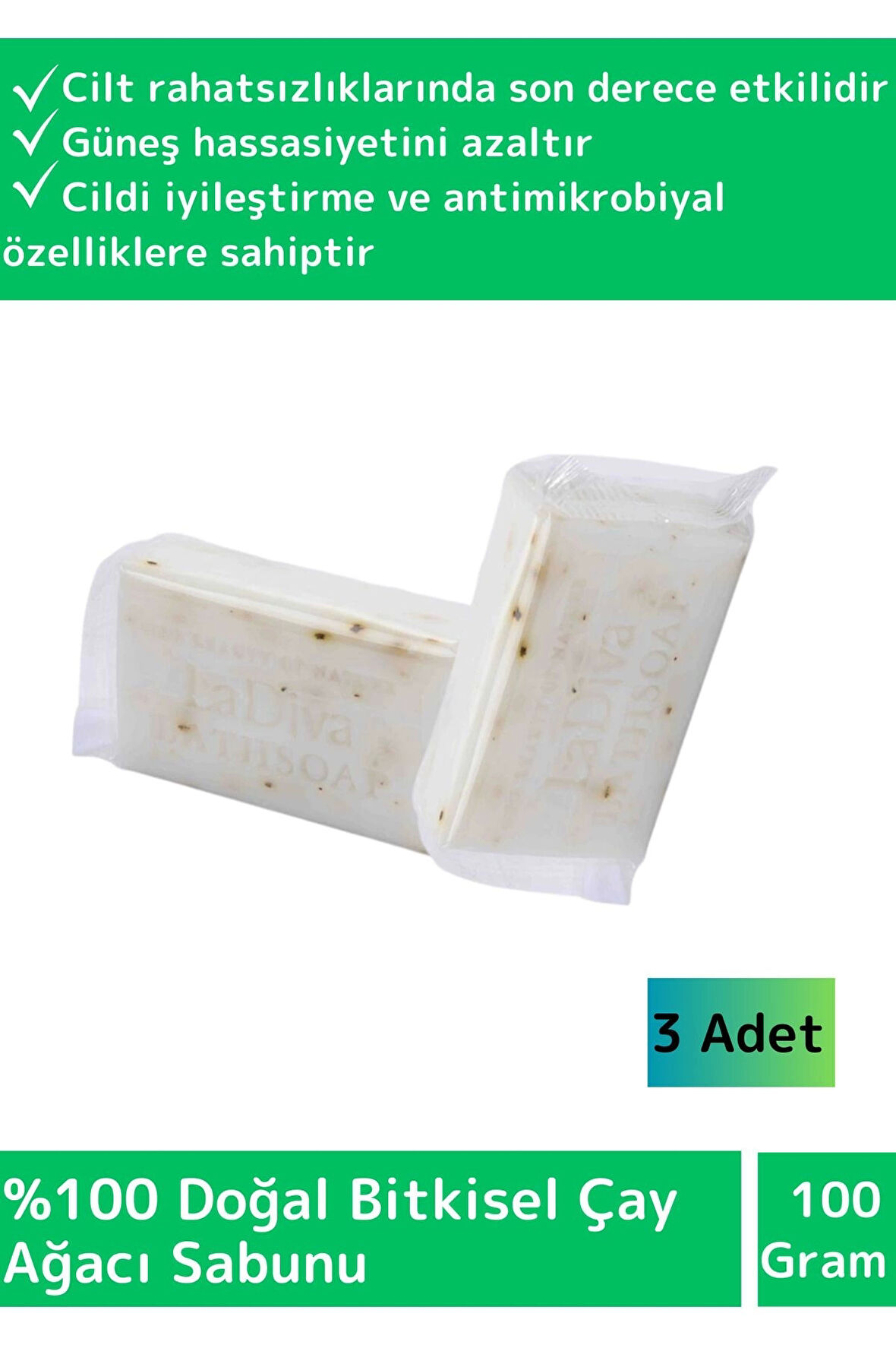 Doğal Çay Ağacı Sabunu Özel Üretim Tüm Cilt Tipleri İçin Uygun 3 Adet 100gr