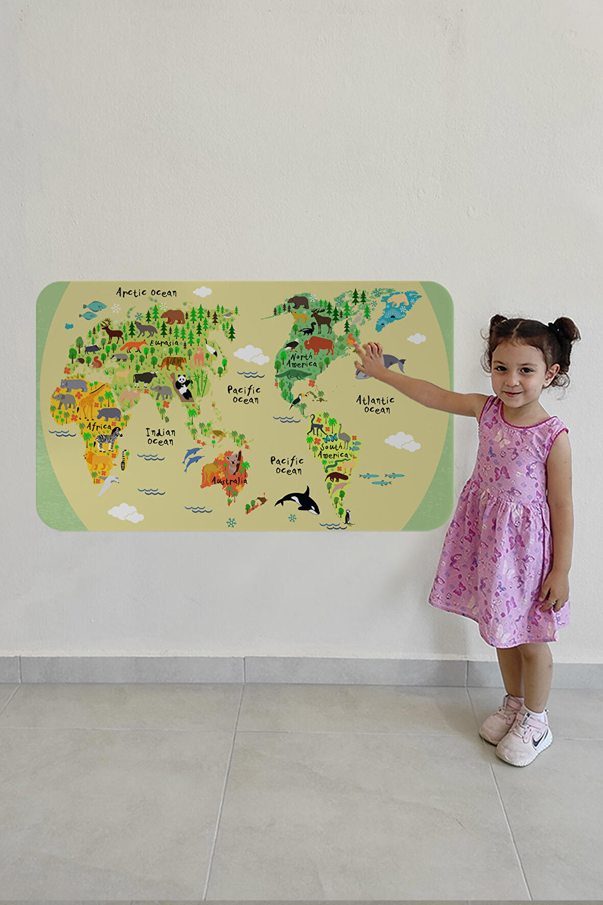 Eğitici Dünya Haritası Dünya Atlası Çocuk Ve Bebek Odası Duvar Sticker-3773