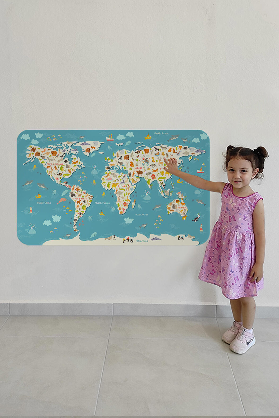 Eğitici Dünya Haritası Dünya Atlası Çocuk Ve Bebek Odası Duvar Sticker-3776