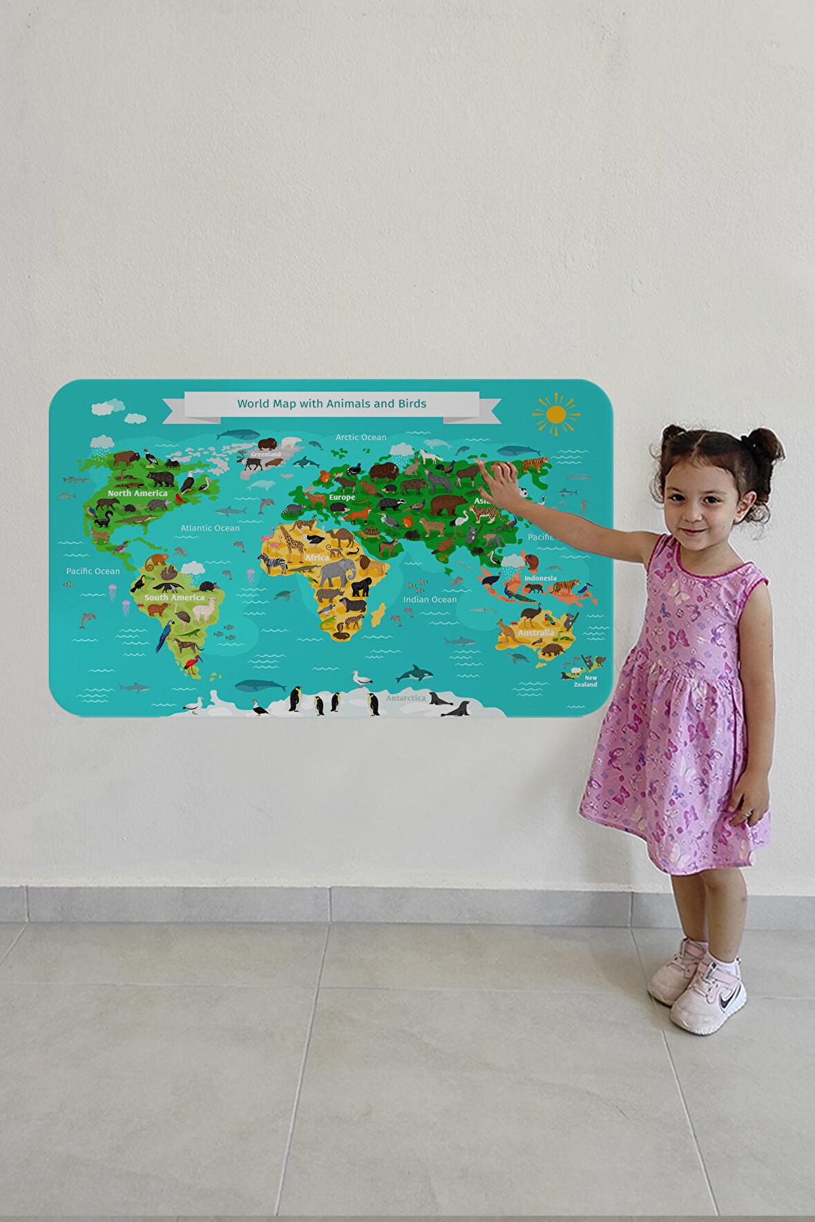 Eğitici Dünya Haritası Dünya Atlası Çocuk Ve Bebek Odası Duvar Sticker-3780