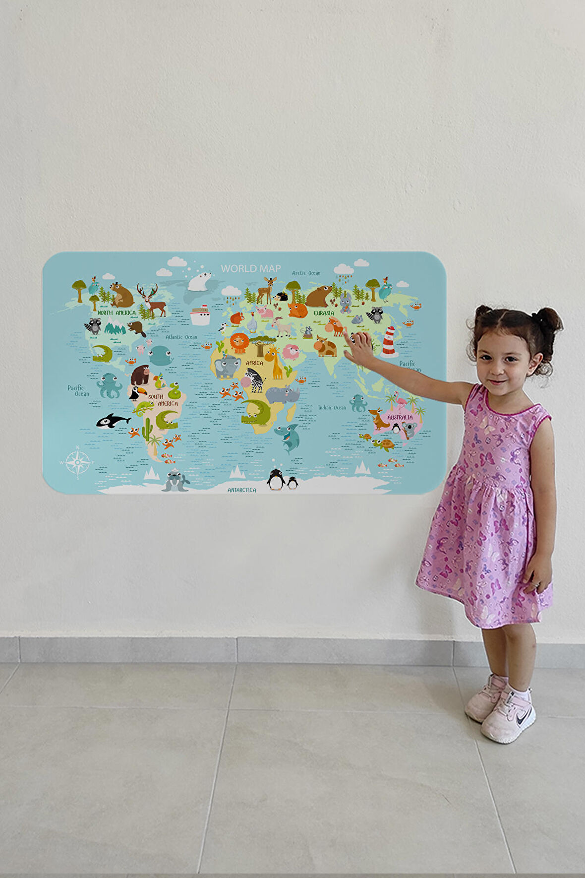 Eğitici Dünya Haritası Dünya Atlası Çocuk Ve Bebek Odası Duvar Sticker-3782