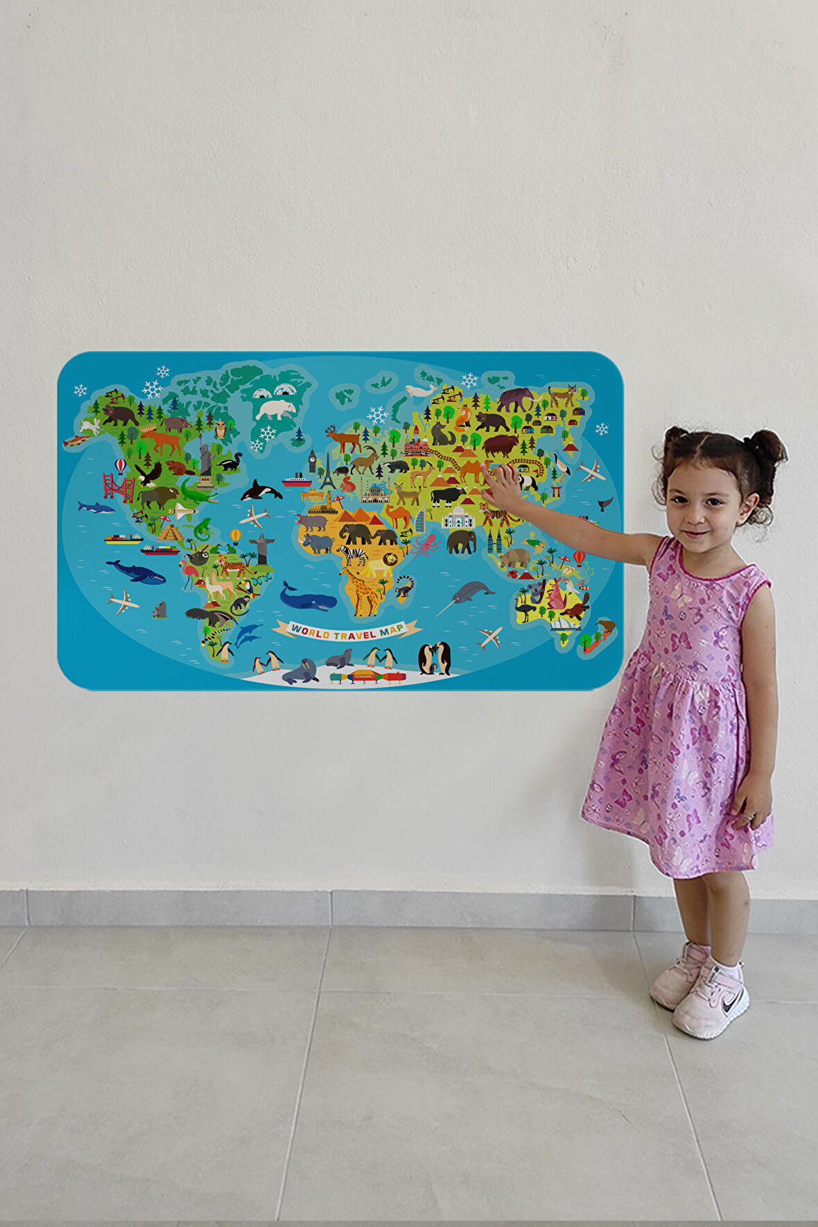Eğitici Dünya Haritası Dünya Atlası Çocuk Ve Bebek Odası Duvar Sticker-3788