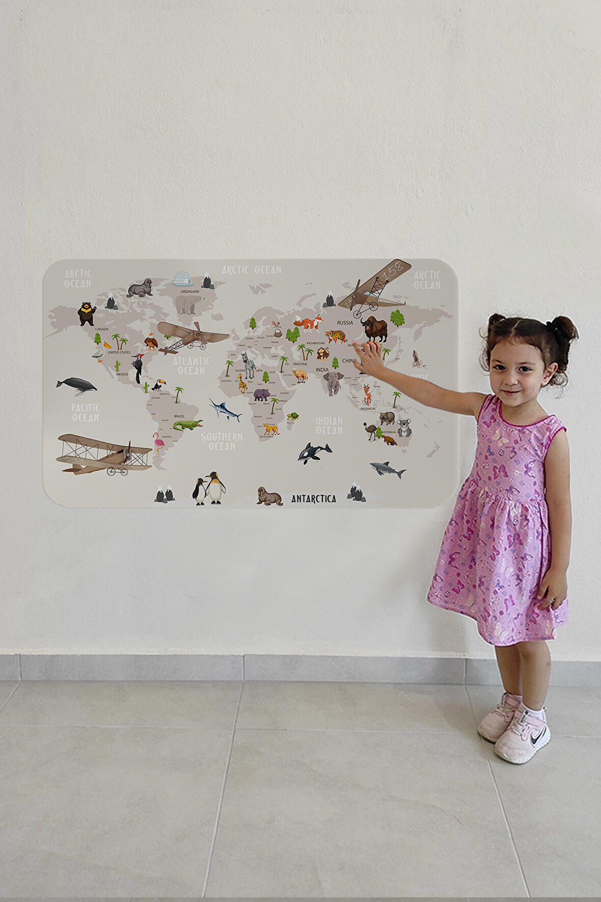 Eğitici Dünya Haritası Dünya Atlası Çocuk Ve Bebek Odası Duvar Sticker-3997
