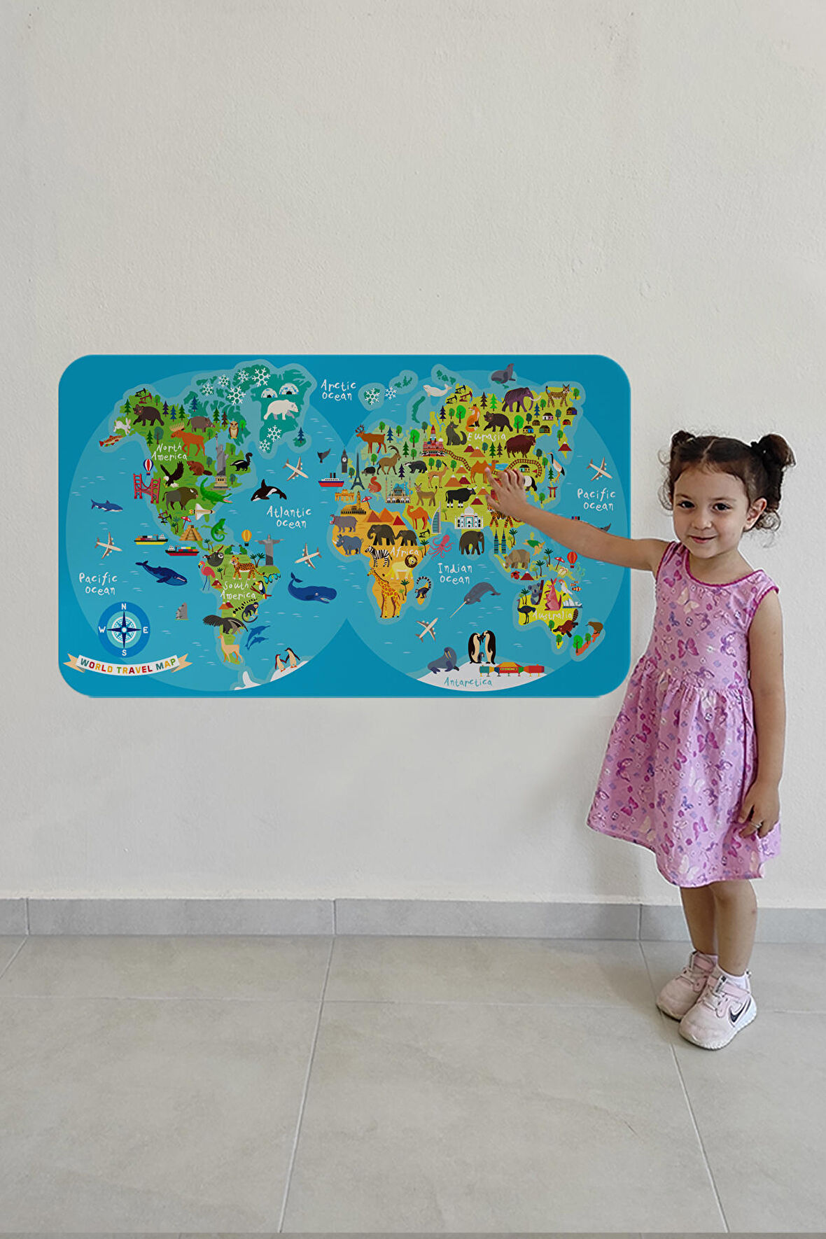 Eğitici Dünya Haritası Dünya Atlası Çocuk Ve Bebek Odası Duvar Sticker 3805