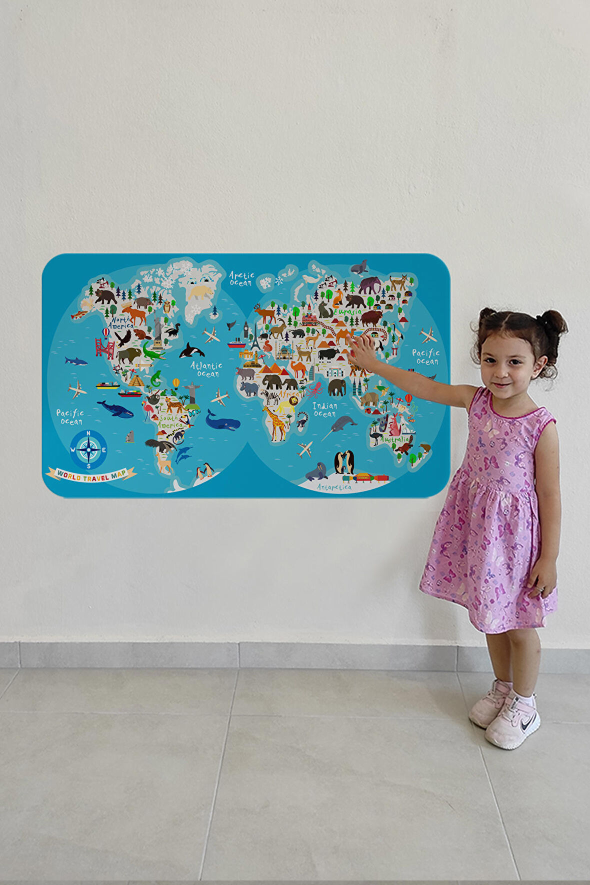 Eğitici Dünya Haritası Dünya Atlası Çocuk ve Bebek Odası Duvar Sticker 3806