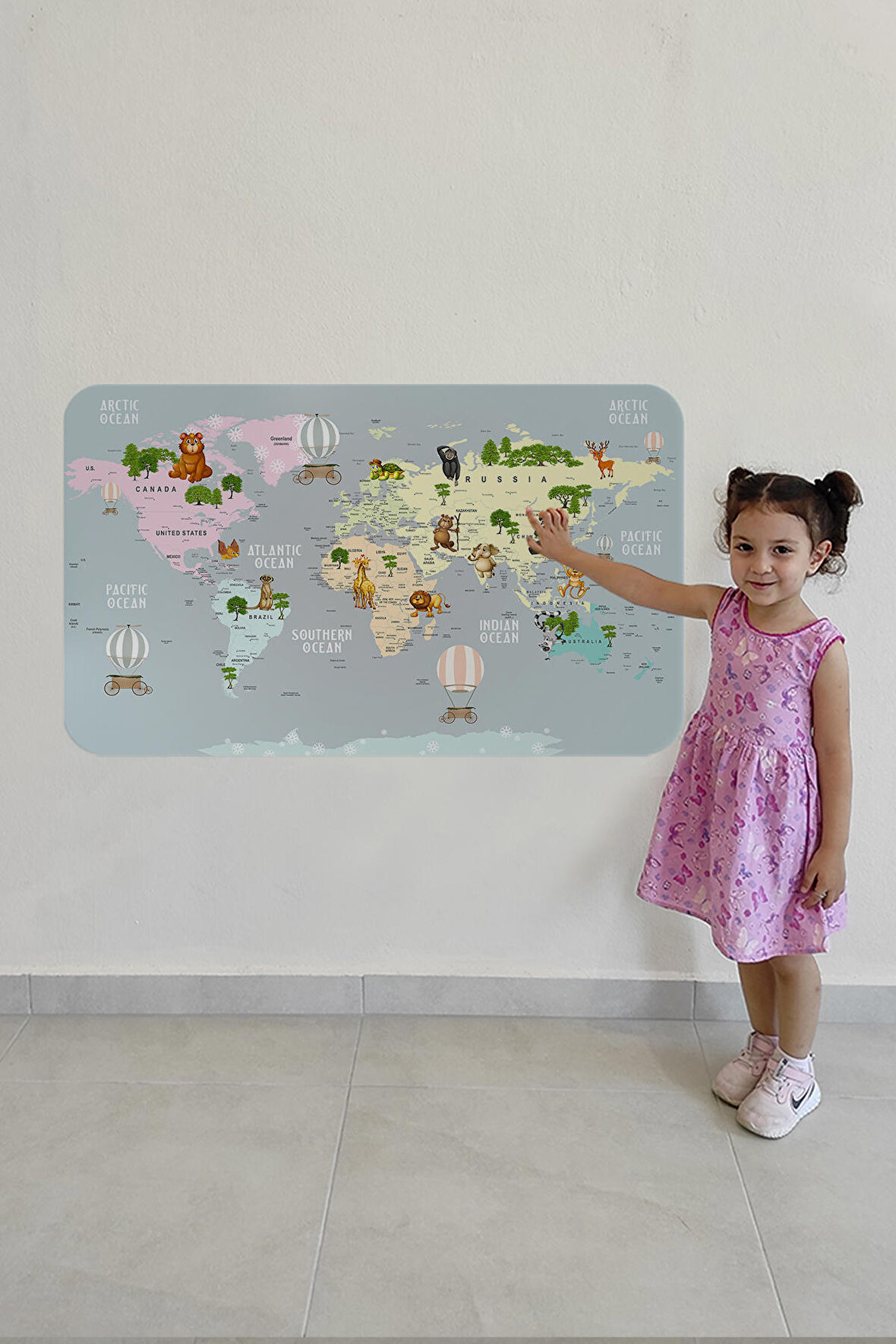Eğitici Dünya Haritası Dünya Atlası Çocuk Ve Bebek Odası Duvar Sticker 3816