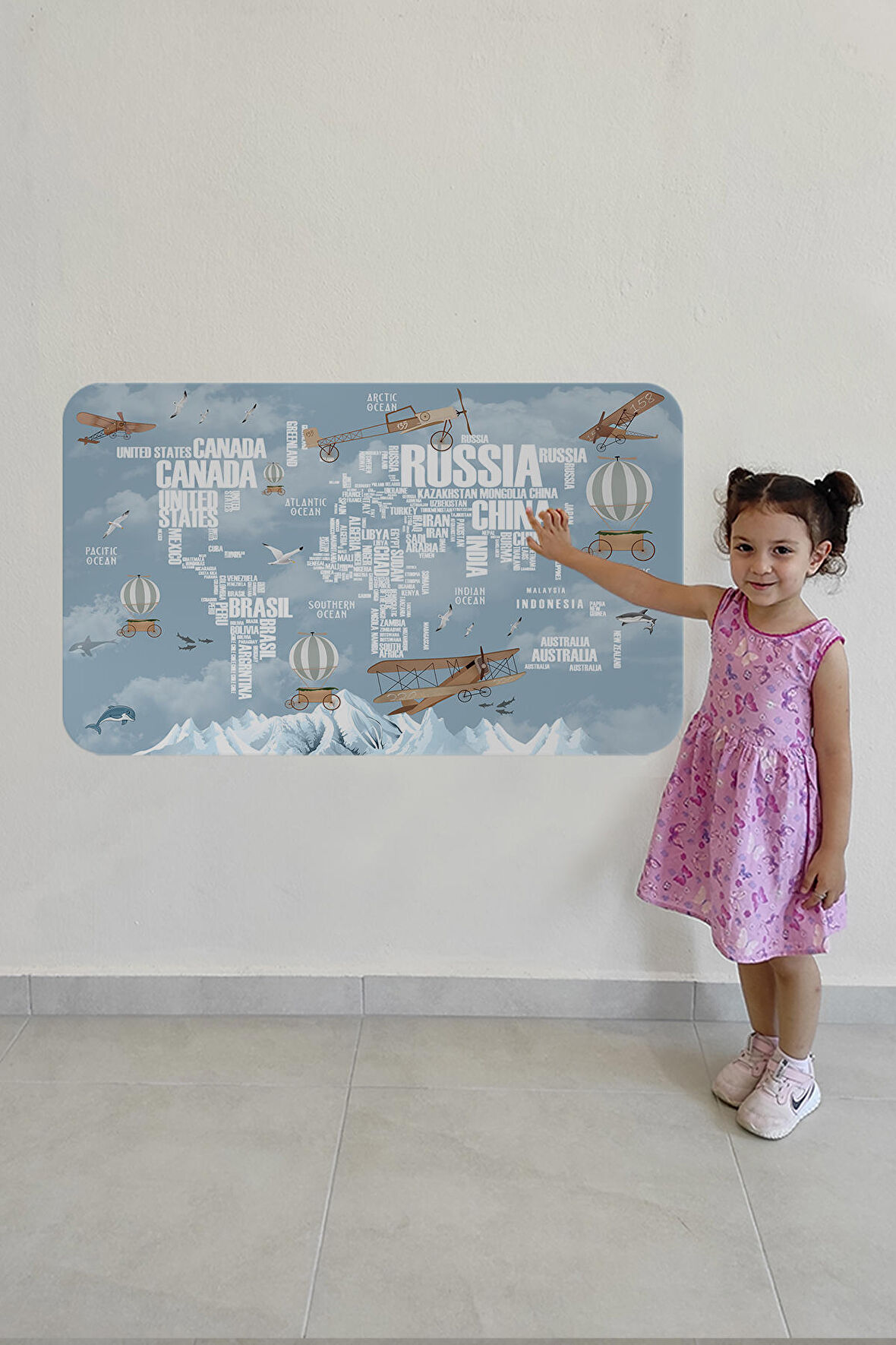 Ülke Adlı Eğitici Dünya Haritası Dünya Atlası Çocuk Ve Bebek Odası Duvar Sticker 3822