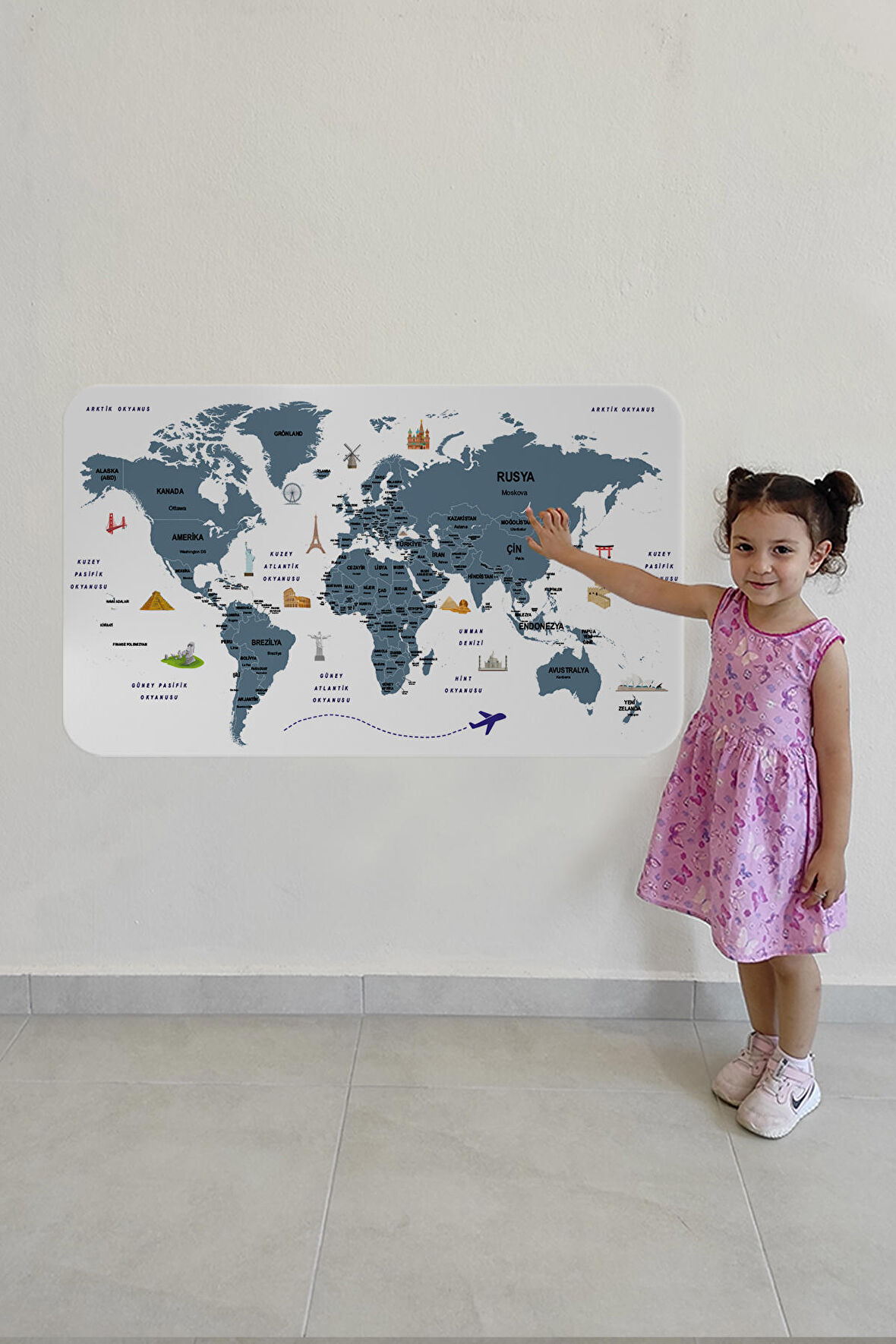 Türkçe Eğitici Ülke ve Başkent Detaylı Atlası Dünya Haritası Duvar Sticker 3832
