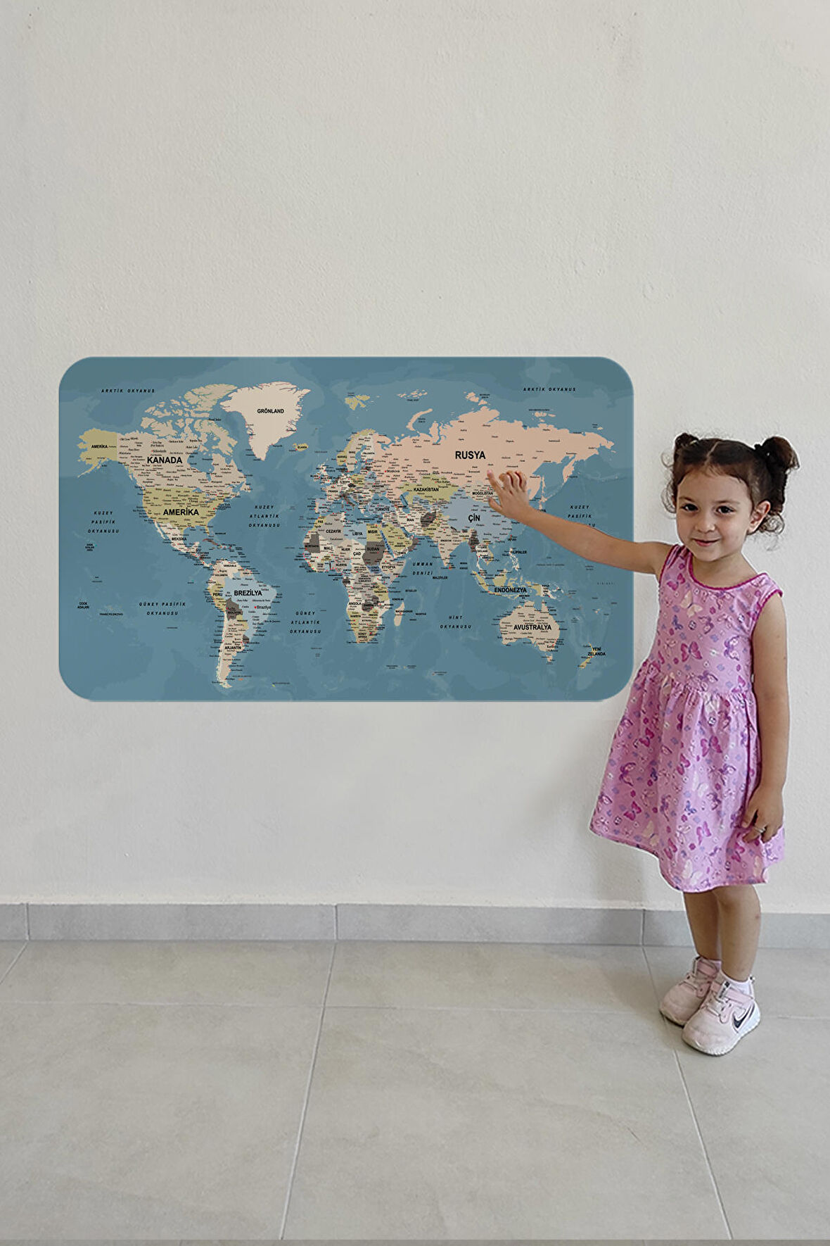 Türkçe Eğitici Ülke ve Başkent Okyanus Detaylı Atlası Dekoratif Dünya Haritası Duvar Sticker 3836