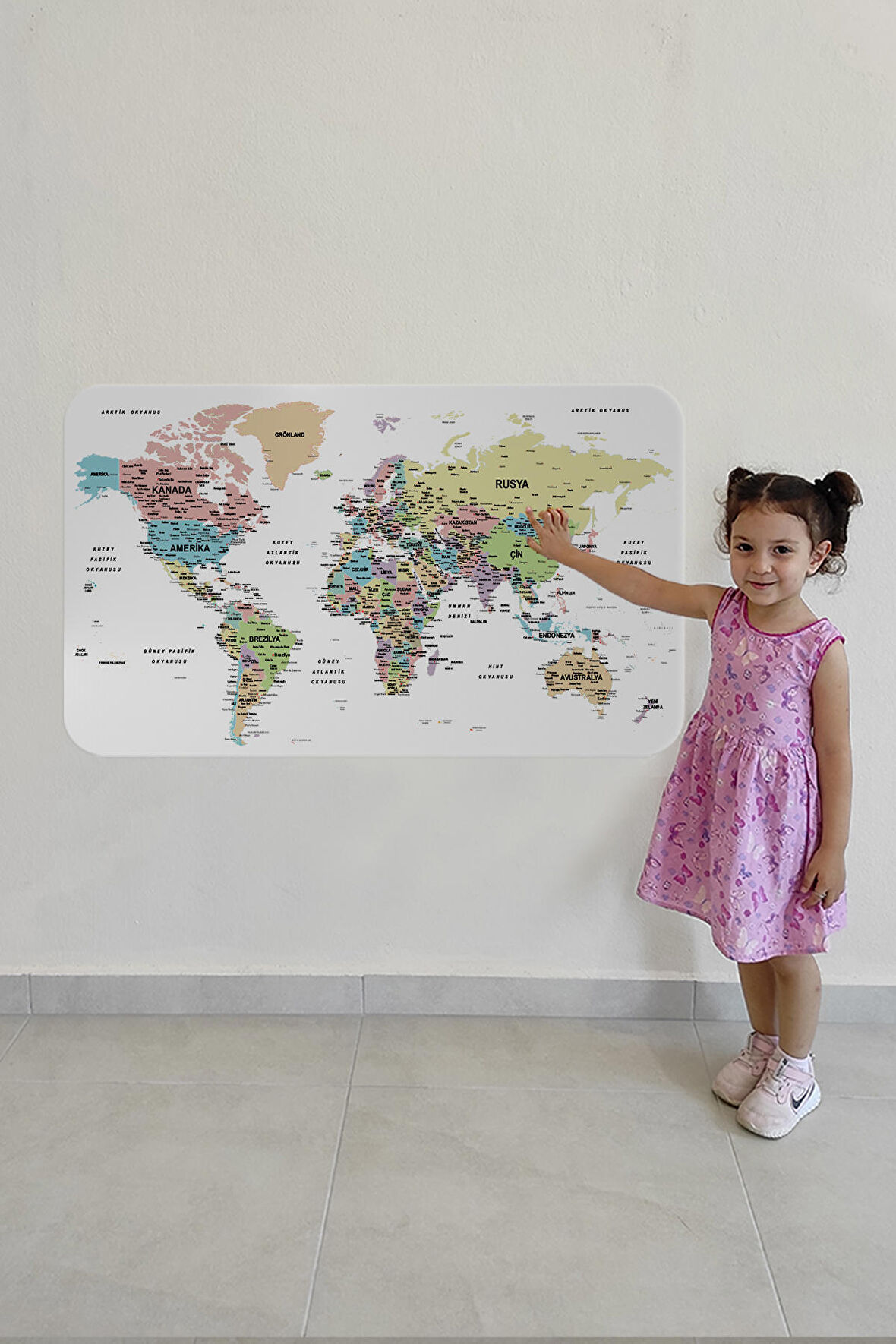 Türkçe Eğitici Ülke ve Başkent Detaylı Atlası Dünya Haritası Duvar Sticker 3850