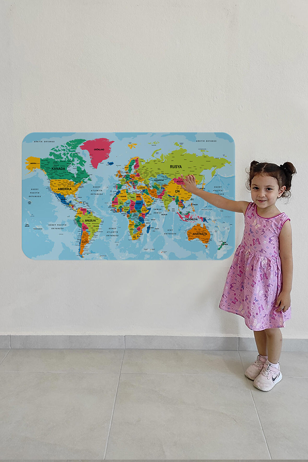 Türkçe Eğitici Ülke ve Başkent Okyanus Detaylı Atlası Dekoratif Dünya Haritası Duvar Sticker 3870